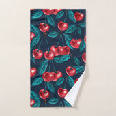 Rode kersen op donkerblauw bad handdoek (Handdoek)