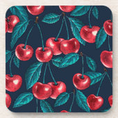 Rode kersen op donkerblauw bier onderzetter (Voorkant)