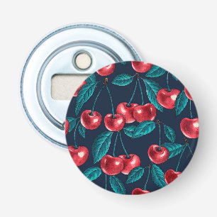 Rode kersen op donkerblauw button flesopener