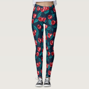 Rode kersen op donkerblauw leggings