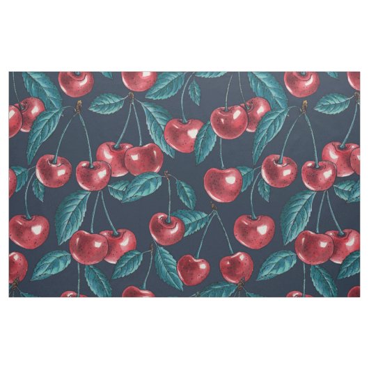 Rode kersen op donkerblauw stof (Fat Quarter)
