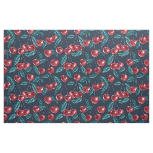Rode kersen op donkerblauw stof (Fat Quarter)