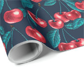 Rode kersen op donkerblauw verpakkingspapier cadeaupapier (Rol Hoek)