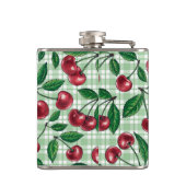 Rode kersen op lichtgroene gingham heupfles (Achterkant)