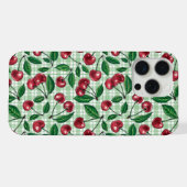 Rode kersen op lichtgroene gingham iPhone hoesje (Achterkant horizontaal)
