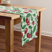 Rode kersen op lichtgroene gingham korte tafelloper (Voorbeeld)