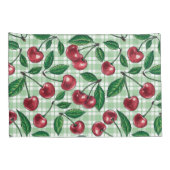 Rode kersen op lichtgroene gingham kussensloop (Achterkant-Rechts)