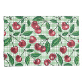 Rode kersen op lichtgroene gingham kussensloop (Voorkant-Rechts)