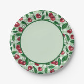 Rode kersen op lichtgroene gingham papieren bordje (Voorkant)