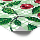 Rode kersen op lichtgroene gingham poster (Hoek)