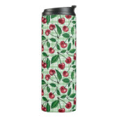 Rode kersen op lichtgroene gingham thermosbeker (Gedraaid links)