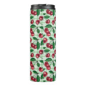 Rode kersen op lichtgroene gingham thermosbeker (Achterkant)