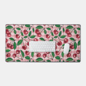 Rode kersen op roze gingham bureaumat (Keyboard & Muis)