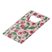 Rode kersen op roze gingham creditkaart flessenopener (Achterkant Gekanteld)