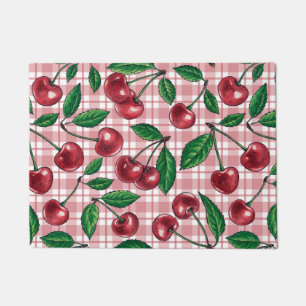 Rode kersen op roze gingham deurmat