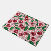 Rode kersen op roze gingham deurmat (Schuin)