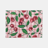 Rode kersen op roze gingham fleece deken (Voorkant (Horizontaal))