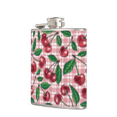 Rode kersen op roze gingham heupfles (Links)