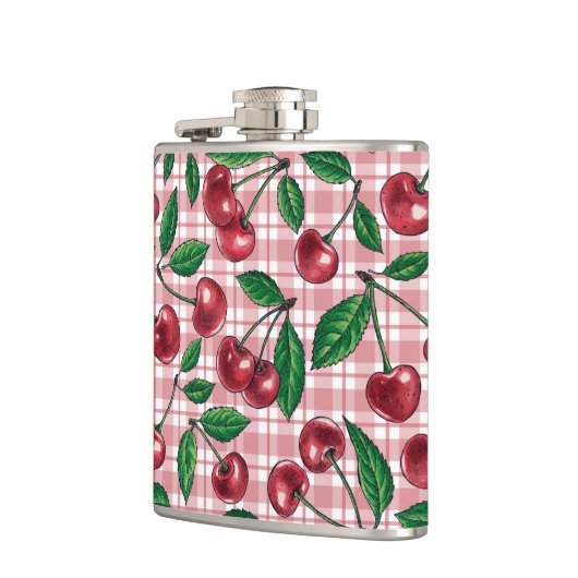 Rode kersen op roze gingham heupfles (Links)