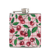 Rode kersen op roze gingham heupfles (Voorkant)