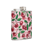 Rode kersen op roze gingham heupfles (Rechts)
