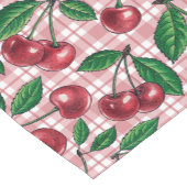 Rode kersen op roze gingham korte tafelloper (Hoek)