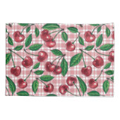 Rode kersen op roze gingham kussensloop (Achterkant-Links)