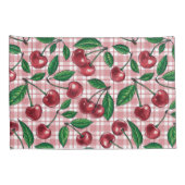 Rode kersen op roze gingham kussensloop (Achterkant-Rechts)