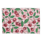 Rode kersen op roze gingham kussensloop (Voorkant-Links)