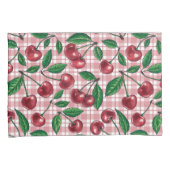 Rode kersen op roze gingham kussensloop (Voorkant-Rechts)