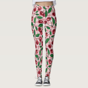 Rode kersen op roze gingham leggings