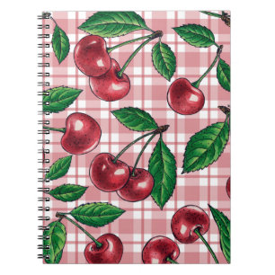 Rode kersen op roze gingham notitieboek