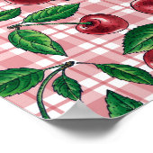 Rode kersen op roze gingham poster (Hoek)