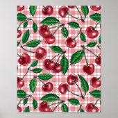 Rode kersen op roze gingham poster (Voorkant)