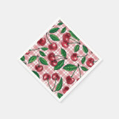 Rode kersen op roze gingham servet (Hoek)