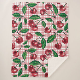 Rode kersen op roze gingham sherpa deken