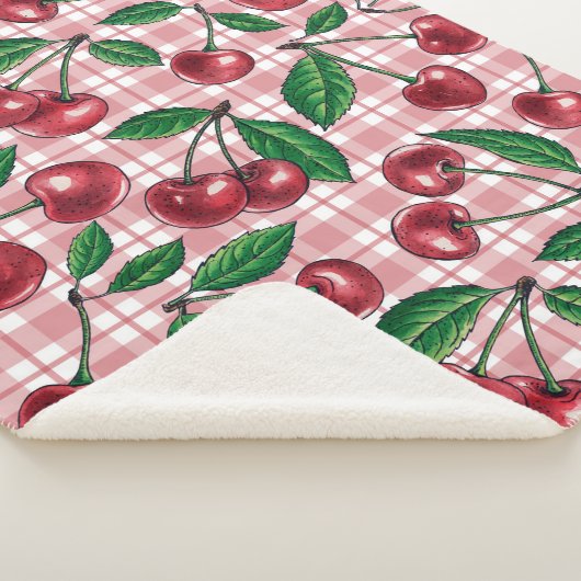 Rode kersen op roze gingham sherpa deken (3/4)
