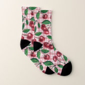 Rode kersen op roze gingham sokken (Paar)