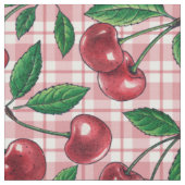 Rode kersen op roze gingham stof (Close Up)