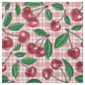 Rode kersen op roze gingham stof (Swatch)