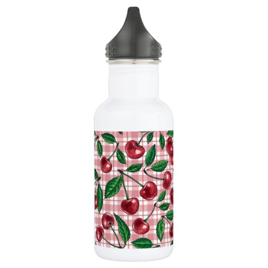 Rode kersen op roze gingham waterfles  (Links)