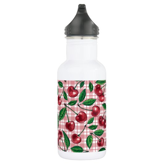 Rode kersen op roze gingham waterfles  (Rechts)