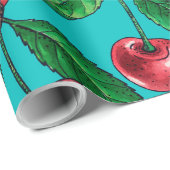 Rode kersen op turquoise cadeaupapier (Rol Hoek)
