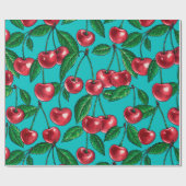Rode kersen op turquoise cadeaupapier (Vlak)