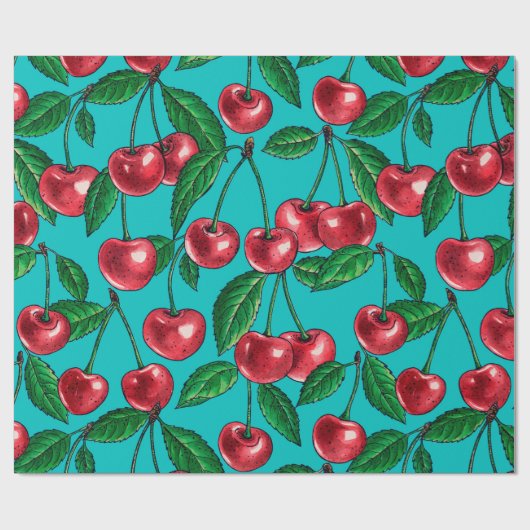 Rode kersen op turquoise cadeaupapier (Vlak)