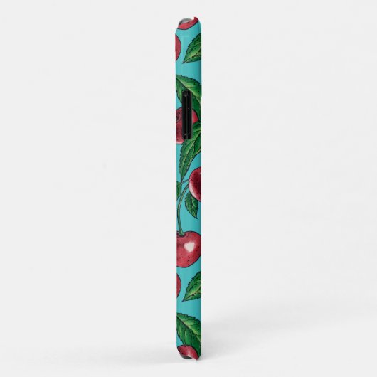 Rode kersen op turquoise Case-Mate iPhone case (Achterkant/rechts)