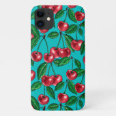 Rode kersen op turquoise Case-Mate iPhone case (Achterkant)