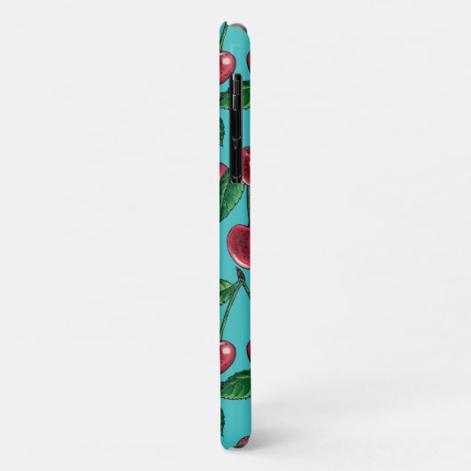Rode kersen op turquoise Case-Mate iPhone case (Achterkant/links)