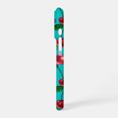Rode kersen op turquoise iPhone hoesje (Linkerkant)