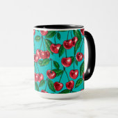 Rode kersen op turquoise mok (Voorkant rechts)